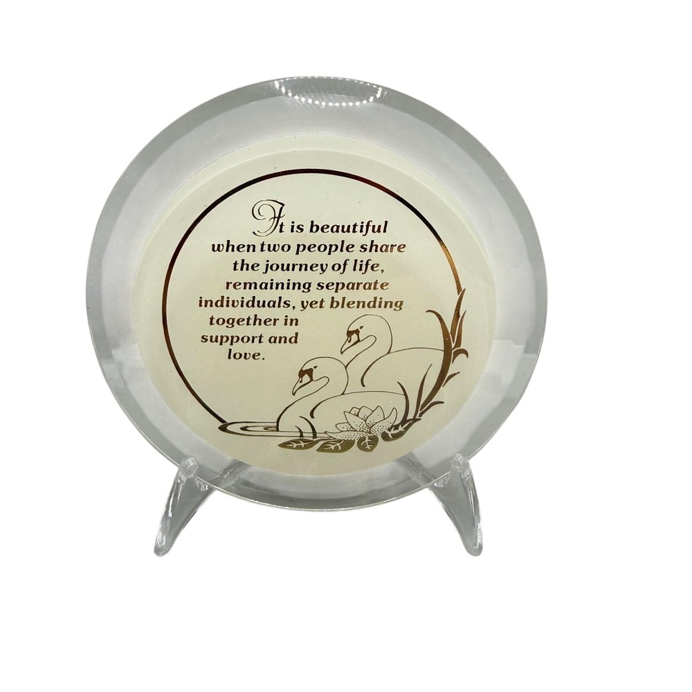 Swan Wedding Anniversary Acrylic Plaque with Stand Love Quote 3.5" Vintage 1980s